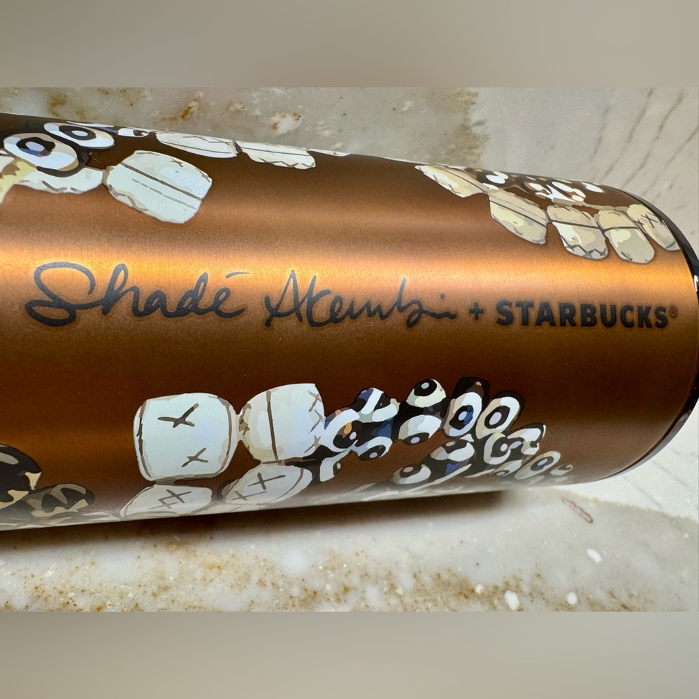 Starbucks Shadé Akanbi Batik Beads Stainless Steel Cold Cup 24 Oz Bronze NWT - Picture 10 of 11